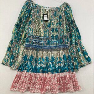New Avenue Tunic sz 26/28 Colorful Artsy Boho Pleated Texture Feminine Festival